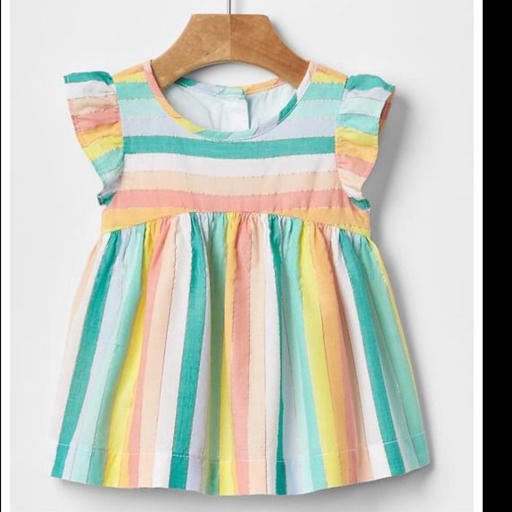 Baby Gap Girl's Pastel Rainbow Stripe Flutter Sleeve Babydoll Top Size 6-12 Mts